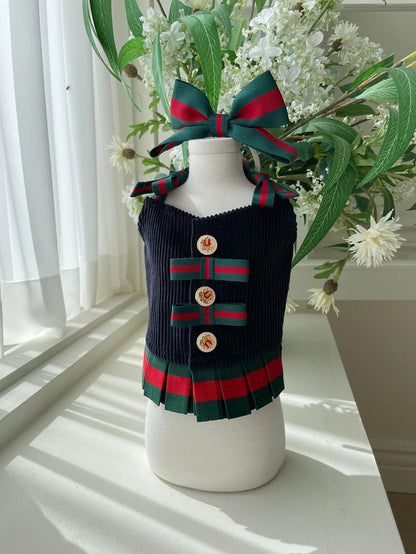 FATHIN Dog Princess Dresses Puppy Bow Knot Dress Luxury Pet Skirt Striped Dresses for Small Medium Cats