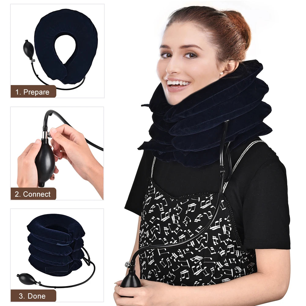 Collarín cervical inflable con tracción cervical, soporte para tractor, almohada de masaje, alivio del dolor, relajación, cuidado de la salud, camilla para cuello y cabeza.