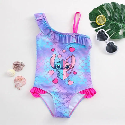 Traje de baño de una pieza con estampado de escamas de sirena para niña pequeña de Lilo Stitch, traje de baño para playa
