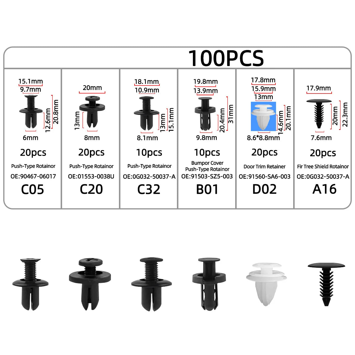 Auto Plastic Bumper Fastener Rivet Retainer Push Type Engine Cover Fastener Fender Car Door Trim Panel Clip
