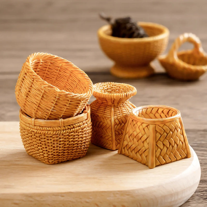 1pc Mini Simulated Rattan Basket Model DIY Creative Dollhouse Dessert Shop Food Vegetable Ornaments Craft Kitchen Decoration