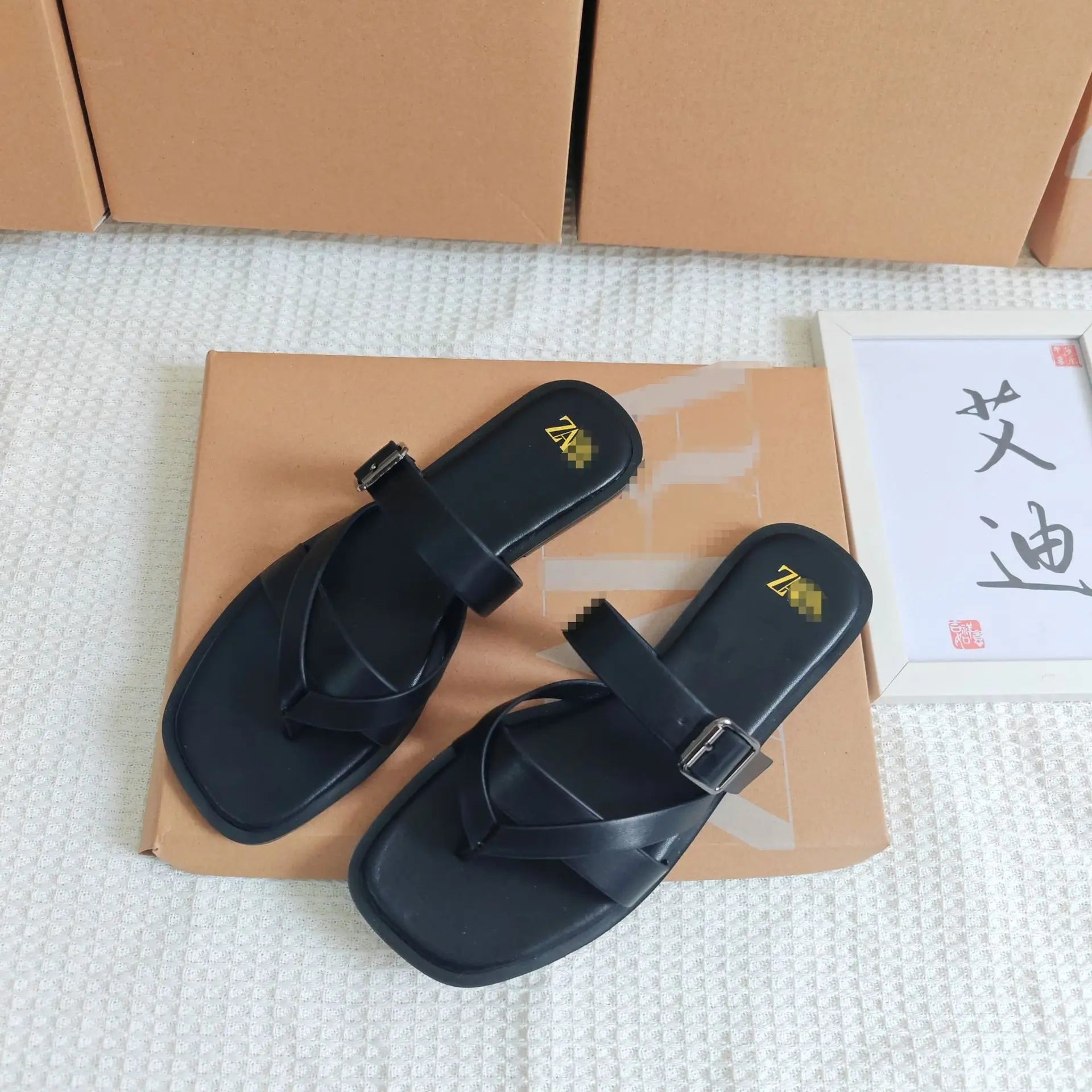 Women's Flat Sandals Crossbody Slip-On Casual Shoes Synthetic Leather Upgraded TPR Lightweight Wear-Resistant Flats