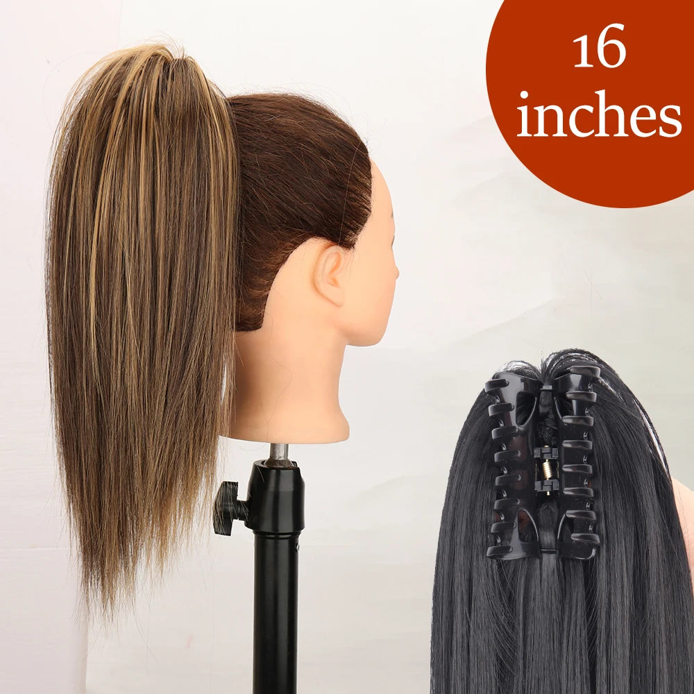 34inches Synthetic Ponytail Hair Extension Clip in Fake Wig Hairpiece Blonde Wrap Around Pigtail Long Smooth Overhead Pony Tail