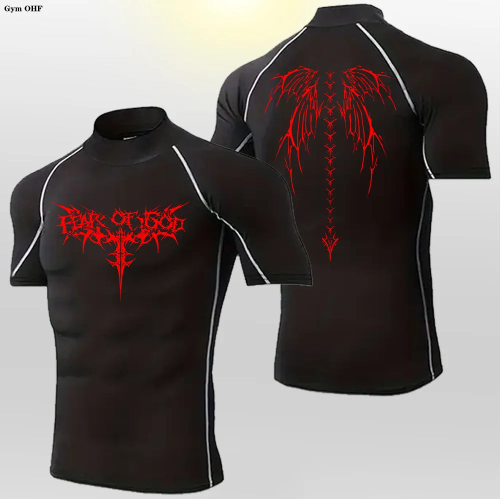 Camisetas deportivas de cuello alto para hombre, de secado rápido, para fitness, running, de manga corta, de compresión, informales, para ciclismo al aire libre, transpirables. 
