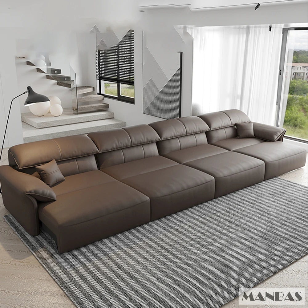 Electric Genuine Leather Sofa Bed Convertible Recliner – Modern Sectional Sleeper Couch with Adjustable Seats and Chaise Lounge