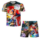 Summer anime Super Mario fashion cute boy 3D top T-shirt+shorts two-piece set Mario girl and boy top short sleeved shorts