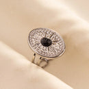 1pc Boho Turquoise Ring Stainless Steel Black Stone Silver Color Adjustable Ring Women Ethnic Ring Bohemian Jewelry Gift No Fade