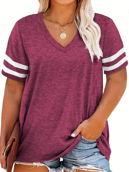 Feminino plus size 1xl-8xl casual com decote em v manga curta cor sólida solta camiseta esportes ao ar livre topo roupas femininas