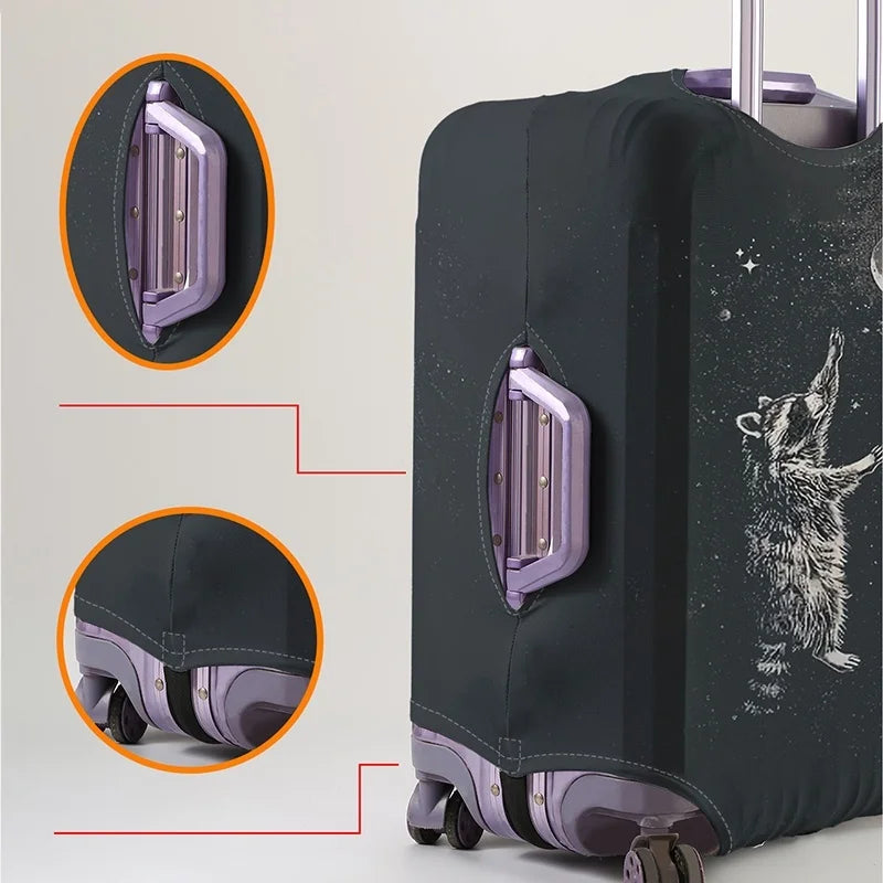 Raccoon Moon Playful Black Bottom Pattern Luggage Protective Cover, suitable for 18-32 inch luggage covers, luggage handle glove
