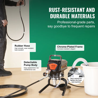VEVOR 750W 950W Airless Paint Sprayer 3000PSI High Efficiency Electric Airless Sprayer Handheld Paint Sprayers for Home Interior