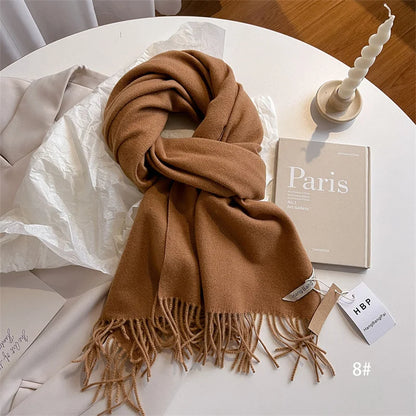 New Winer Warm Cashmere Scarf for Women Fashion Solid Thick Blanket Pashmina Shawl Wrap Female Bufanda Echarpe Foulard 2024