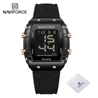 Relojes NAVIFORCE para mujer, con movimiento digital LCD, reloj de moda para mujer, resistente al agua hasta 50 m, correa de silicona, relojes de pulsera deportivos electrónicos.