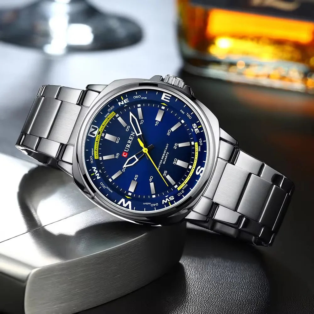 CURREN 8455 Men's Quartz Watch Large Dial Waterproof Stainless Steel Strap Casual Business Elegant Watches for Men Reloj Hombre