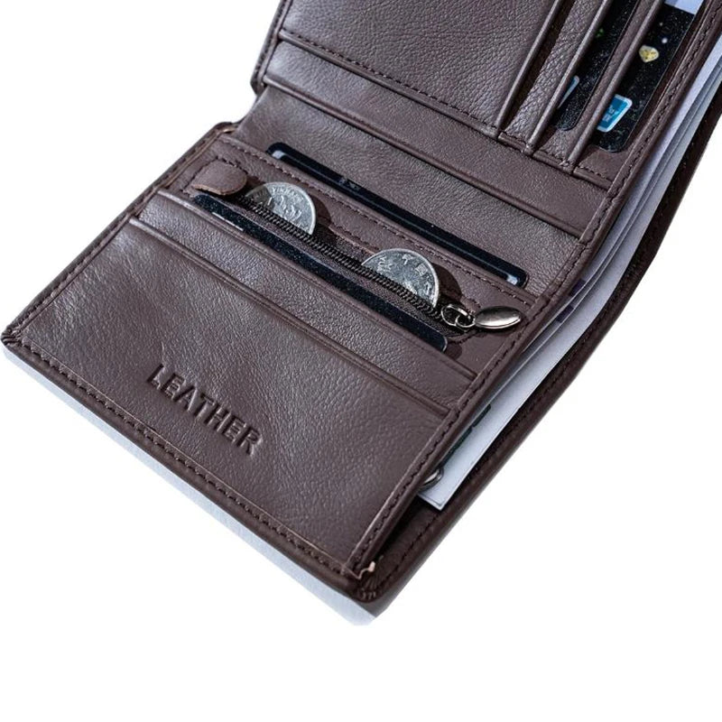 men wallet Genuine Leather Wallets For Men zipper Purse Vertical Business Wallets RFID anti-theft Credit Card Holder Money Bag