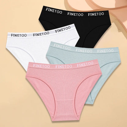 FINETOO - 4 piezas de ropa interior de algodón a rayas para mujer, bragas con cinturón y letras, lencería de cintura baja, bragas transpirables sólidas