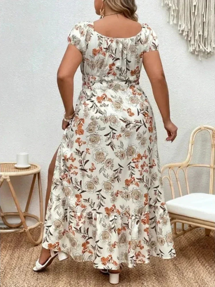 Vestido largo informal de fiesta con estampado floral para mujer, talla grande 1-5XL, ideal para exteriores, de verano, holgado 