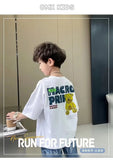 Camiseta de manga corta de verano para niños, Top de cuello redondo para niños pequeños y medianos, moda informal versátil de media manga