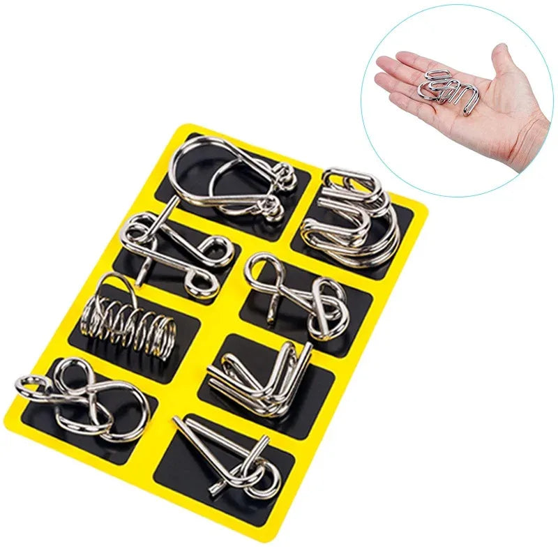 Conjunto de 8 Quebra-Cabeças de Arame Metálico, Jogos de Lógica e Raciocínio para Adultos, Desafios Mentais Estilo Montessori para Treinar Foco e Habilidades