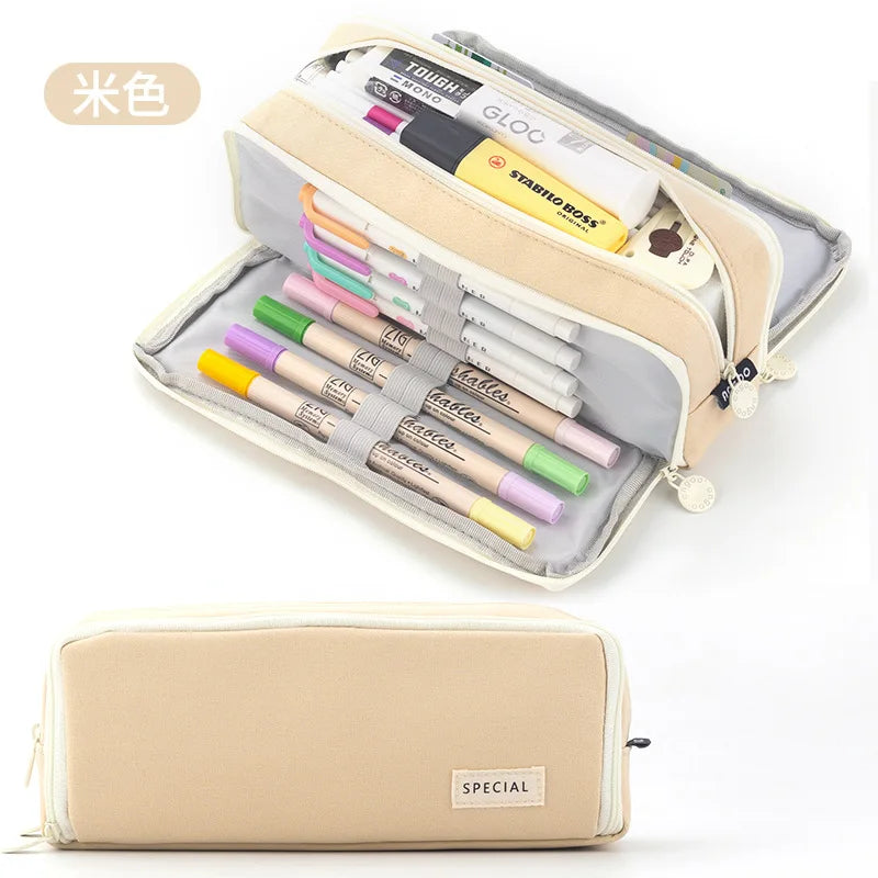 Black Pencil Pouch Stationery Holder Bag Gift Case Pen Ruler Organizer School Student Supplies Canvas Zipper Open Cosmetic Bag A