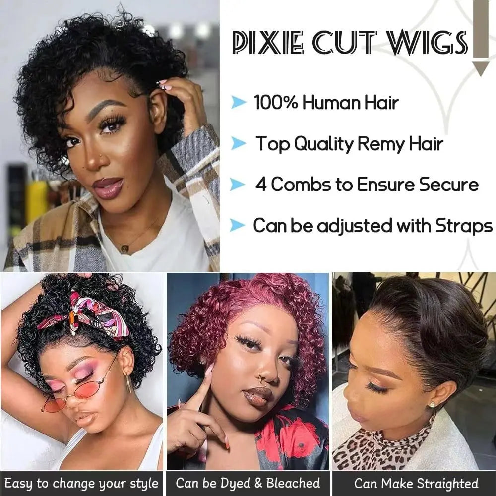 Pixie Cut Wig Short Curly Human Hair Wigs Brazilian Wig Cheap Remy Hair 13X1 Transparent Lace Wigs For Women Sale