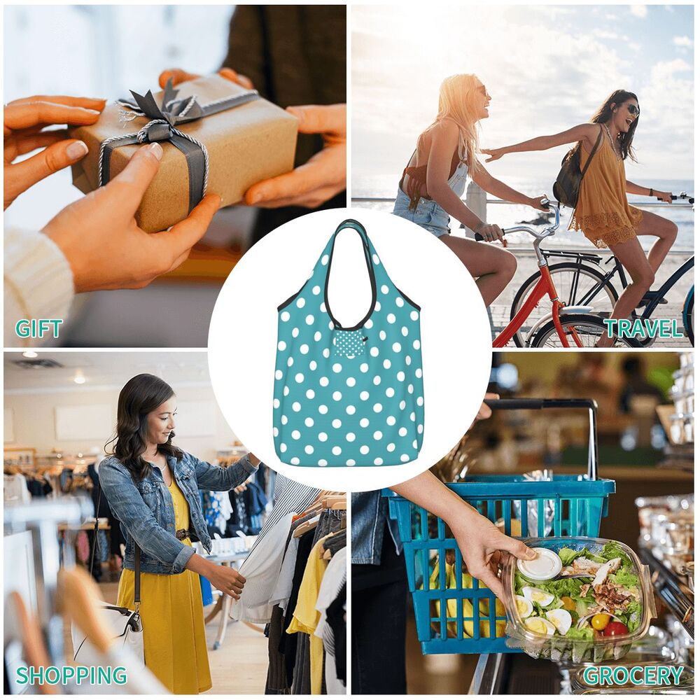 Custom Recycling Classic Black And White Polka Dot Shopping Bag Women Tote Bag Portable Grocery Shopper Bags