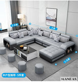 Linlamim Fabric Sofa Set Furniture Living Room Sofa Set with USB and Stools / Big U Shape Cloth Couch Sofas for Home Furniture