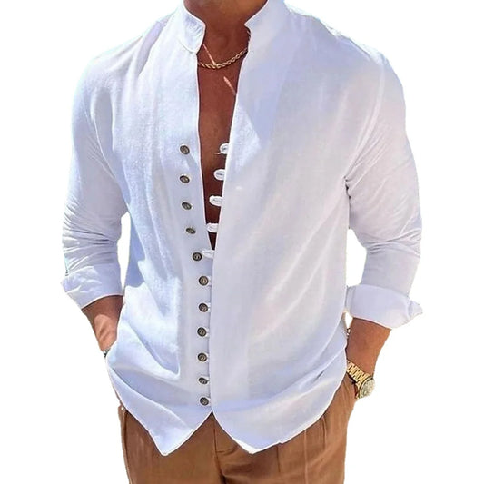 Camisa informal holgada de manga larga con botones para hombre, camisa vintage de color liso, talla grande, primavera y otoño 