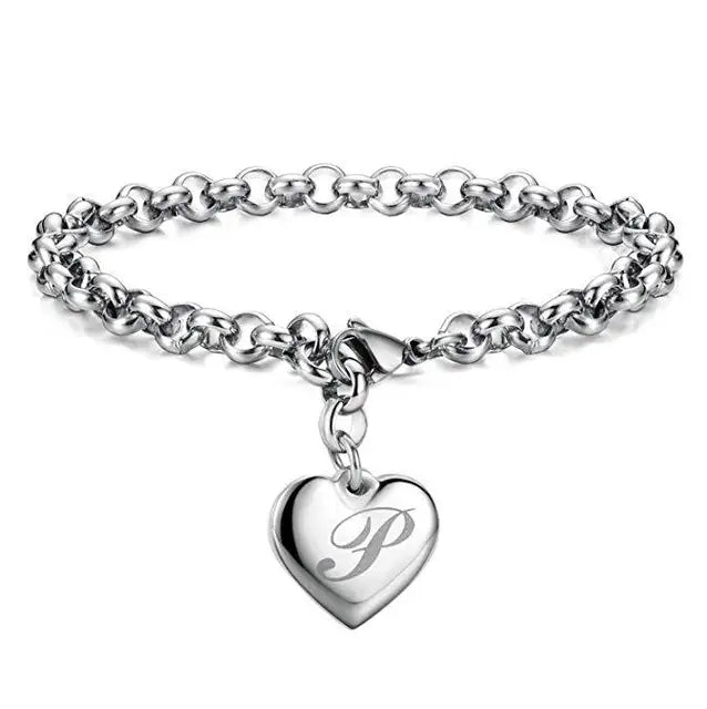 925 Pulseiras de Prata Esterlina com Coração Nobre para Mulheres, 26 Letras Corrente, Marca Designer de Moda, Festa de Casamento, Joias, Novo