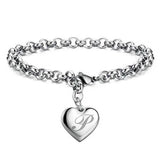 925 Pulseiras de Prata Esterlina com Coração Nobre para Mulheres, 26 Letras Corrente, Marca Designer de Moda, Festa de Casamento, Joias, Novo