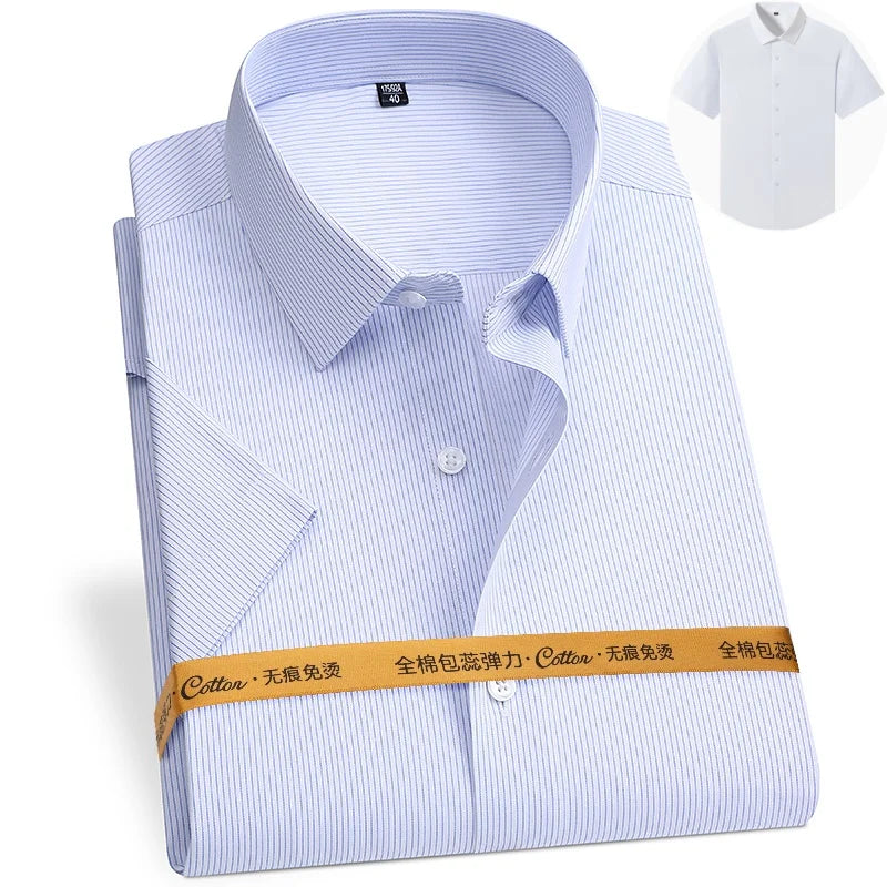 New Fabric 80% Cotton 15% Elastic Silk 5% Spandex No-Iron Anti-Wrinkle Men's Long Sleeve & Short Sleeve Formal Shirts