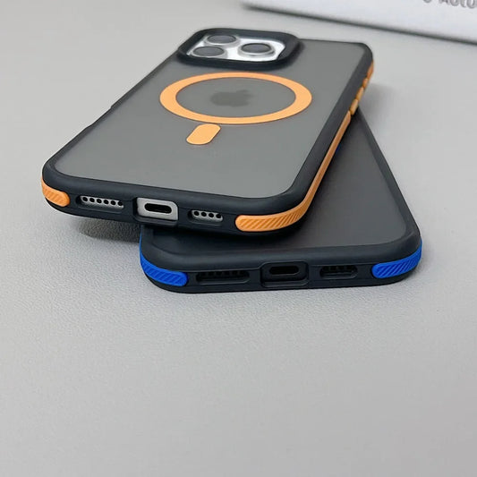 Luxury Magnetic Color Matte Translucent Armor Shockproof Case For iPhone 11 12 13 14 15 16 ProMax Magsafe Wireless Charge Cover