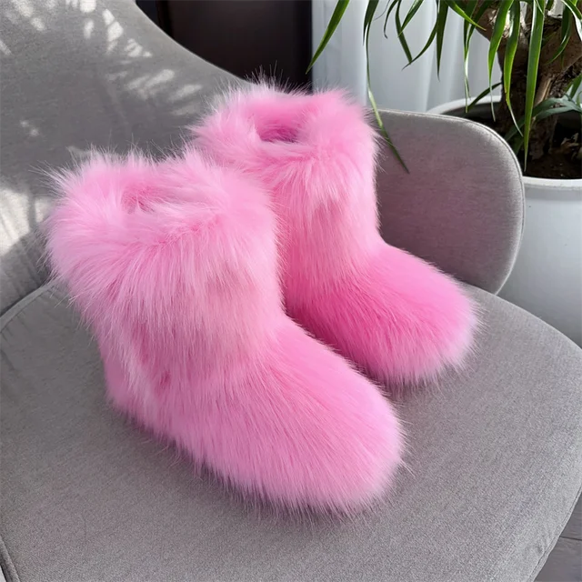 Botas de nieve de mapache para mujer, zapatos de media caña para exteriores, nuevas botas de invierno de una pieza 