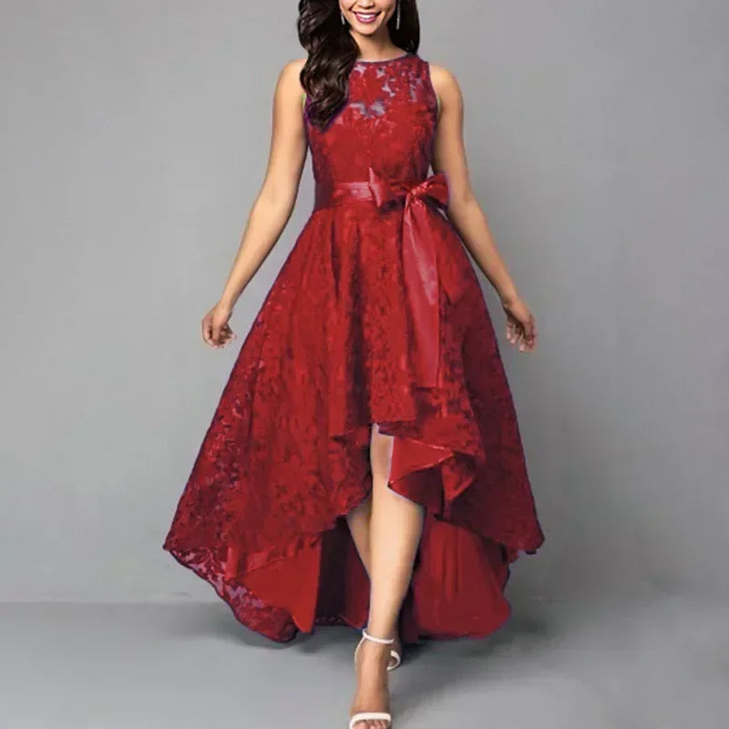 Vestido de dama de honor de boda para mujer 2025, elegante vestido de noche de encaje para fiesta, talla grande, ajustado, de cintura alta, con lazo, maxi vestidos para mujer