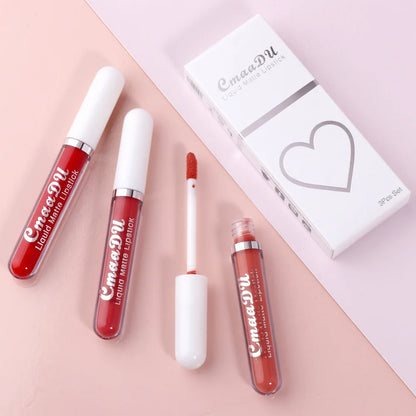 Juego de 3 brillos labiales de terciopelo mate, resistentes al agua, de larga duración, líquidos, cosméticos, maquillaje que dura 24 horas.