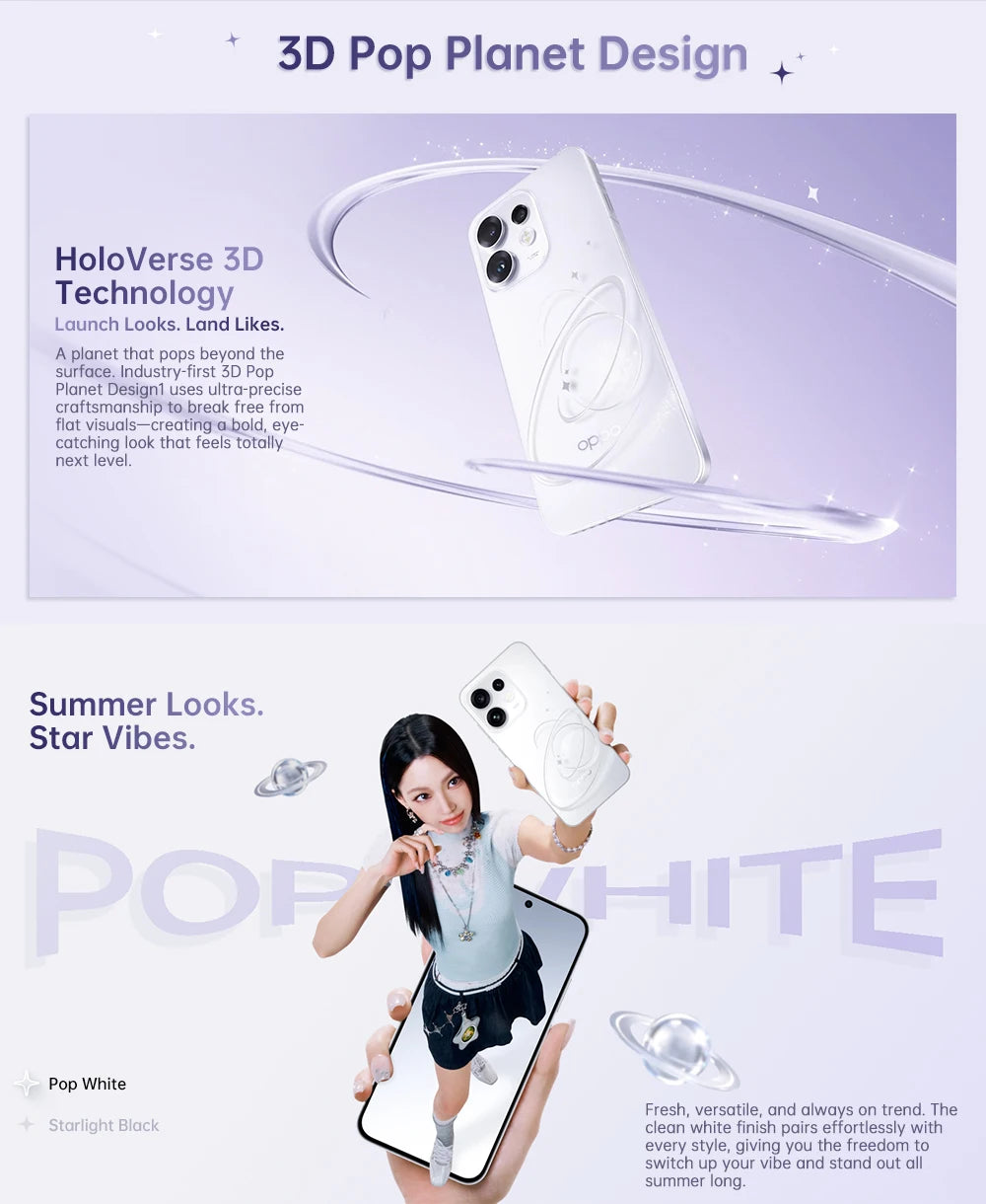Smartphone OPPO Reno16 5G (Versão UE) 8GB+512GB, Câmera de 50MP, Selfie Ultra-Wide, AI Remix Collage, Bateria de 6000mAh, Carregamento de 80W, Tela de 6,32 polegadas, Garantia Oficial OnePlus