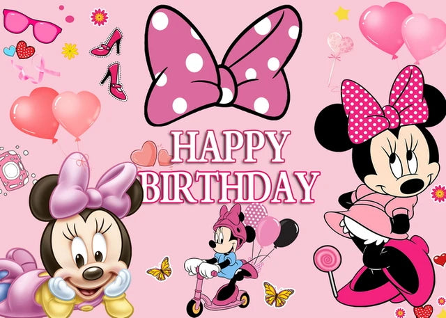 Disney Cartoon Theme Photography Background, Mickey, Minnie Mouse, Baby Shower, Happy Birthday, Gender Reveal, Banner for Children, 1Set 