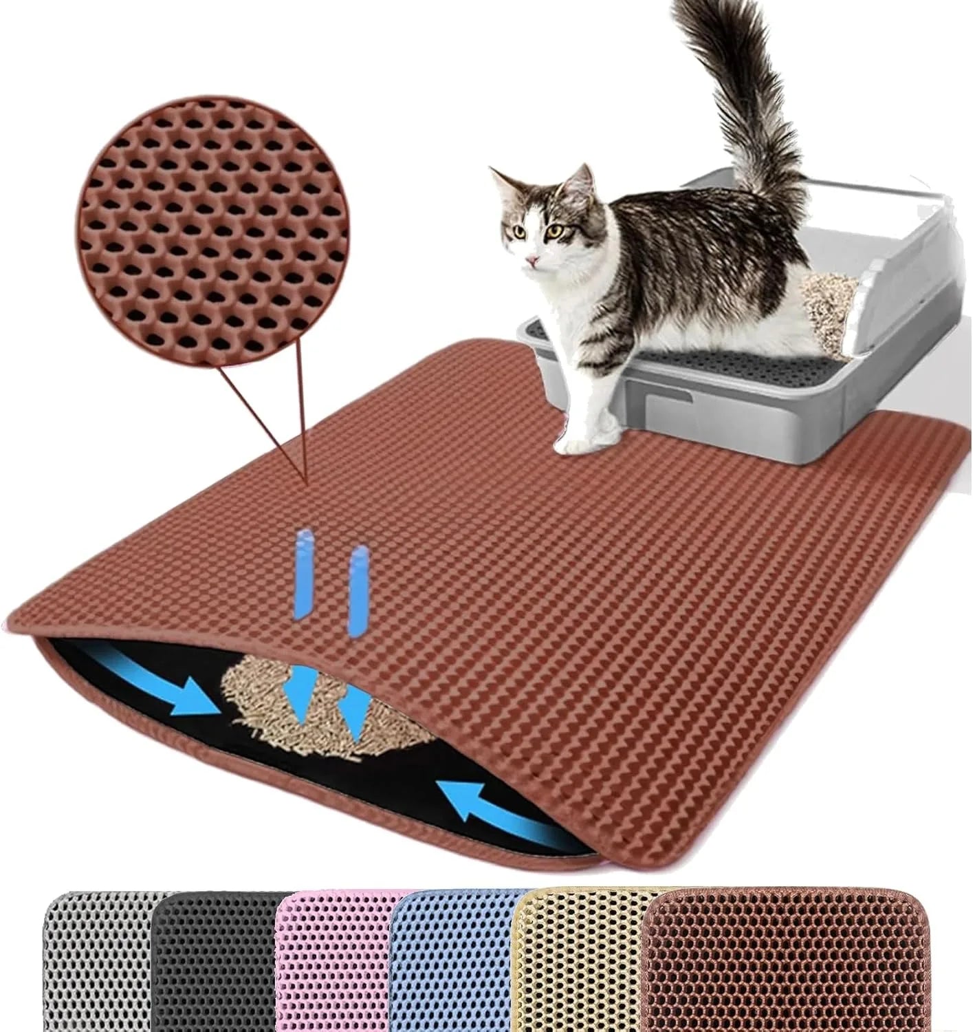 Cat Litter Mat Double Layer Pet Non-Slip Large Cat Litter Box Filter Mat Wear-Resistant Waterproof Anti-Slip Cat Litter Mat