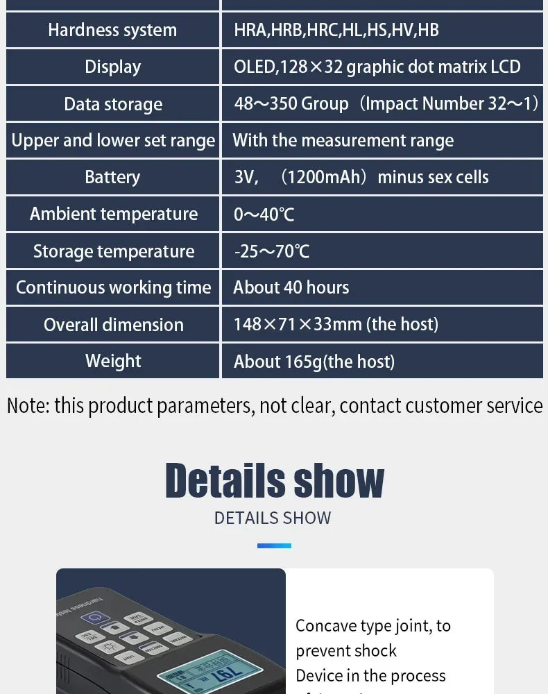 Leeb Hardness Tester Portable Rebound Meter Durometer HL、HB、HRB、HRC、HRA、HV、HS for Metal Steel Without Standard Block