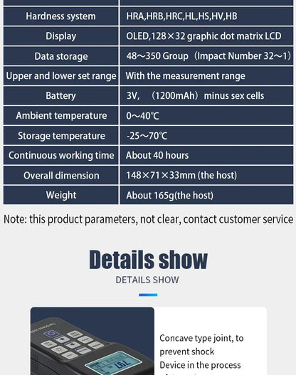 Leeb Hardness Tester Portable Rebound Meter Durometer HL、HB、HRB、HRC、HRA、HV、HS for Metal Steel Without Standard Block