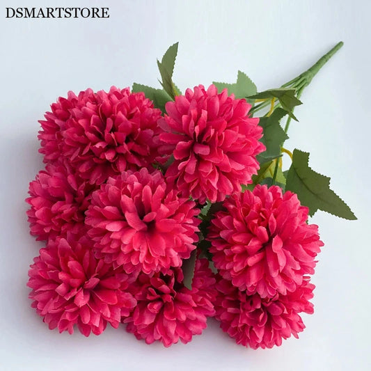 9 Heads Artificial Flowers Ball chrysanthemum Hydrangea Home decor Green Plant Bouquet Bridal Bouquet DIY Wedding Decoration