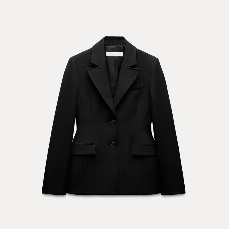 Elegant Black Women's Blazer Coat Slim Single Breasted Long Sleeve Lapel Female Coats 2025 Spring Fashion Simple Lady Outwear