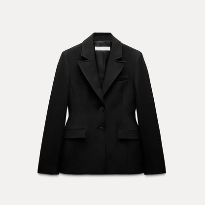 Elegant Black Women's Blazer Coat Slim Single Breasted Long Sleeve Lapel Female Coats 2025 Sping Fashion Terse Lady Outwear