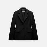 Elegant Black Women's Blazer Coat Slim Single Breasted Long Sleeve Lapel Female Coats 2025 Spring Fashion Simple Lady Outwear