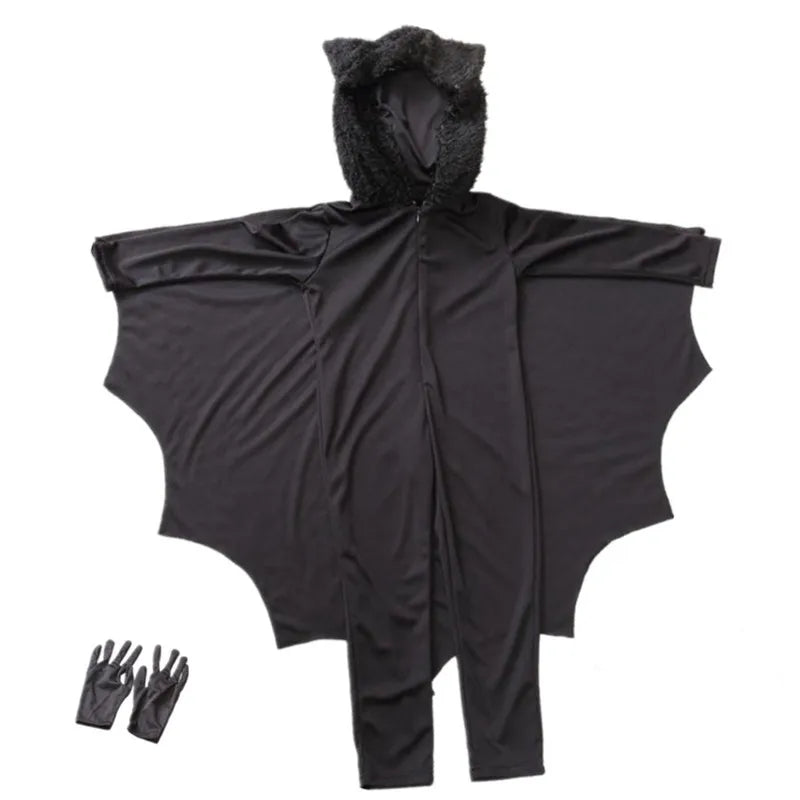 Disfraz con capucha de murciélago vampiro Unisex para niños, mono de cosplay sexy para niños, conjunto de disfraz de Halloween, guante, Vestidos de fiesta