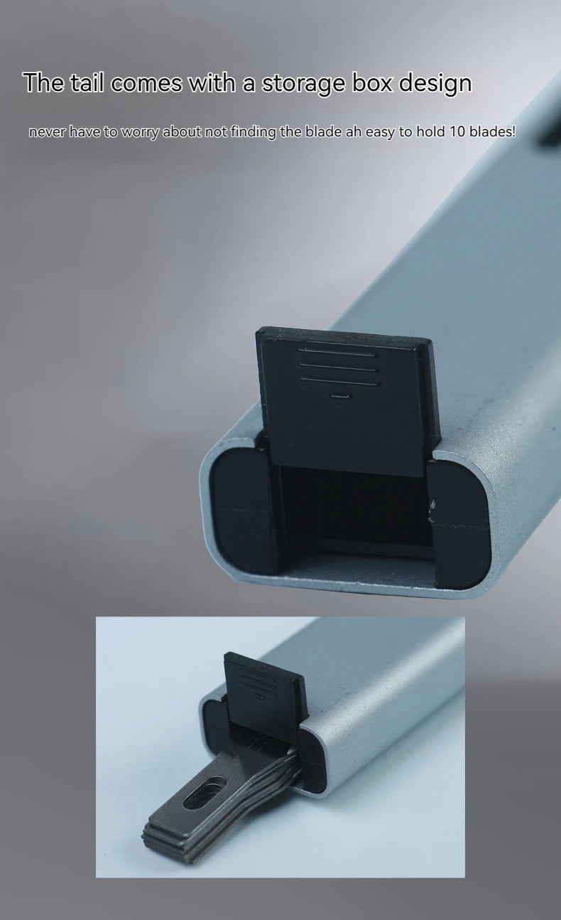 Cuchillo para trinchar con mango de aluminio en forma de bolígrafo, incluye 5 hojas con diseño de herradura que puedes reemplazar tú mismo.