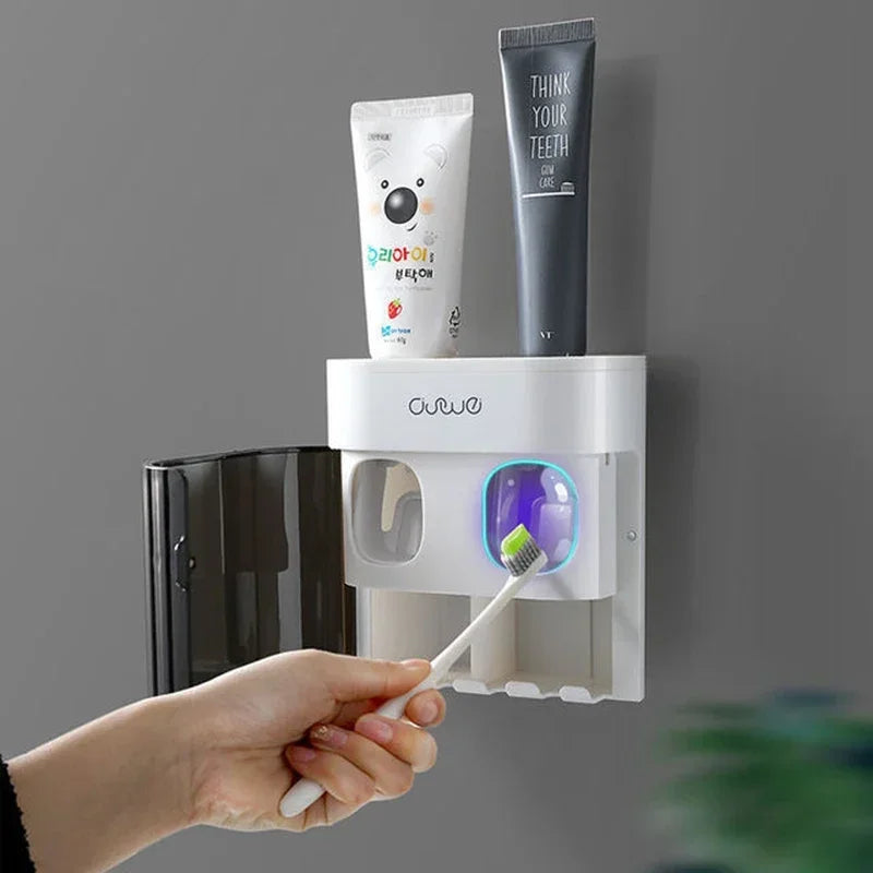 Exprimidor automático de pasta de dientes de pared, dispensador de pasta de dientes, soporte magnético para cepillos de dientes, estante para pasta de dientes, accesorios de baño