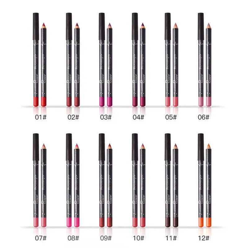 12 Pçs/set Lápis À Prova D' Água Conjunto de Batom Caneta Matte Lip Liner Canetas de Maquiagem de Longa Duração Fácil de Usar Copo Antiaderente Kits de Cosméticos
