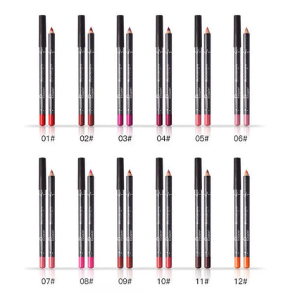 12 Pçs/set Lápis À Prova D' Água Conjunto de Batom Caneta Matte Lip Liner Canetas de Maquiagem de Longa Duração Fácil de Usar Copo Antiaderente Kits de Cosméticos