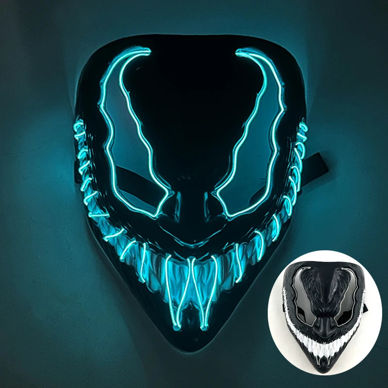 Artigos para Festa de Halloween 2026: Máscara LED Luminosa Estilo "Uma Noite de Crime" (Purge) com Luz Neon EL Sem Fio – Máscara de Rosto Inteiro para Cosplay Adulto (Brilha no Escuro)