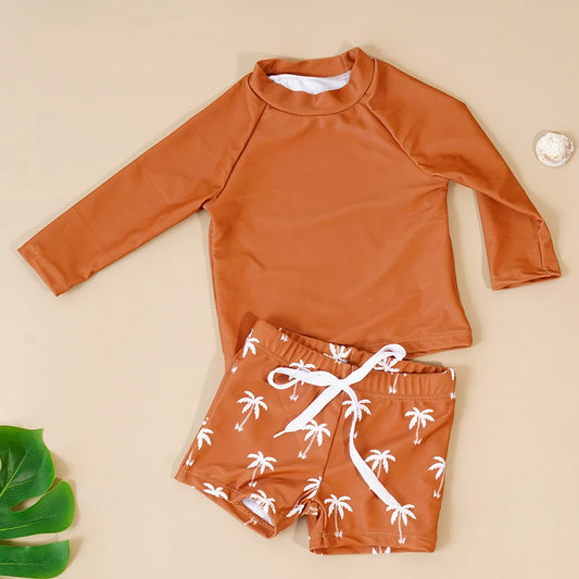 Traje de baño de verano para bebés y niños pequeños, de manga larga, con cuello redondo y protector solar.